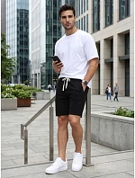 Pánské teplákové kraťasy se šňůrkou, černé, FashionStreet SX2625 Pánské teplákové kraťasy se šňůrkou, černé, FashionStreet SX2625