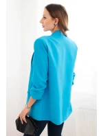 Dámská sako bez zapínání s podšívkou S/M tyrkysová