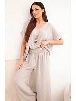 Komplet s náhrdelníkem halenka + kalhoty tmavě béžová Komplet s náhrdelníkem halenka + kalhoty tmavě béžová