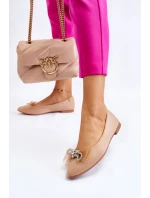 Dámské baleríny s výstřihem do V a ozdobnou mašlí Tmavě béžová Luminous Dámské baleríny s výstřihem do V a ozdobnou mašlí Tmavě béžová Luminous