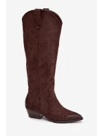 Eko Semišové Kozačky Dámské Na Podpatku Čokoládové Jenaya