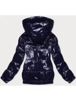 Tmavě modrá lesklá prošívaná bunda s kapucí (BR9788-3) Tmavě modrá lesklá prošívaná bunda s kapucí (BR9788-3)