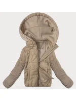 Krátká béžová dámská bunda s teplákovou kapucí J Style (16M9236-62)