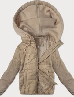Krátká béžová dámská bunda s teplákovou kapucí J Style (16M9236-62)