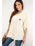 Dámská viskózová košile s krajkovými rukávy a límečkem béžová Dámská viskózová košile s krajkovými rukávy a límečkem béžová