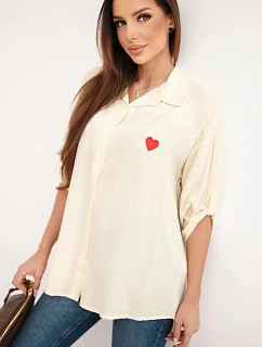 Dámská viskózová košile s krajkovými rukávy a límečkem béžová