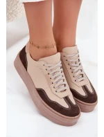 Kožené dámské tenisky na platformě Zazoo N1269S2 béžové