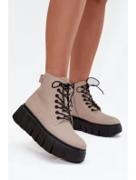 Dámské kožené kotníkové boty na platformě Vinceza – béžové
