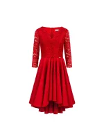Červené dámské šaty s delším zadním dílem a krajkovým výstřihem model 7162273