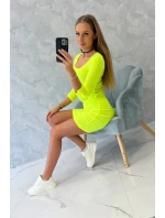 Šaty s knoflíkovým výstřihem žluté neonové