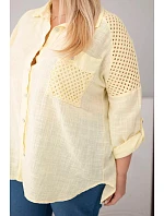 Dámská bavlněná košile Plus Size s límečkem a krajkovou vsadkou žlutá