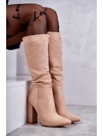 Klasické semišové boty na podpatku Tmavě béžová Tressa