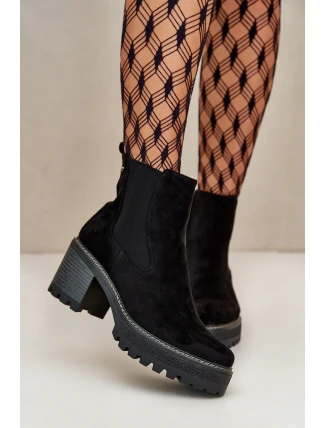 Dámské Botky Zateplené Na Podpatku Eko Semišové Černé Irissinae