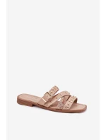 Ozdobené dámské sandály na plochém podpatku se pásky a sponou béžové Manitte