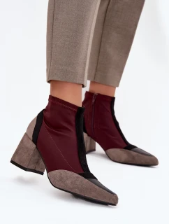 Dámské kotníkové boty na masivním podpatku na zip bordó Delvane