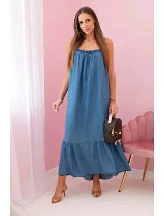 Dámské šaty na ramínka s volánem Tmavý denim Dámské šaty na ramínka s volánem Tmavý denim