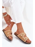 Dámské háčkované pantofle se zlatými přezkami – camel Fenira