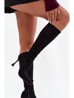 Dámské kozačky na jehlovém podpatku – černé