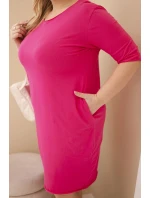 Dámská sukýnka Plus Size z bavlny s jednoduchým střihem a rukávem 3/4 fuchsie