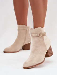 Dámské zimní boty na podpatku s ozdobným páskem béžové Galissa