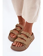 Dámské pantofle na masivní platformě s řemínky Big Star Béžové