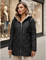Dámská prošívaná přechodová bunda s kapucí, černá, FashionStreet TY5768 Dámská prošívaná přechodová bunda s kapucí, černá, FashionStreet TY5768
