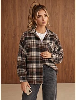 Dámská flanelová košile oversize s kostkovaným vzorem, hnědá, FashionStreet DY0501 Dámská flanelová košile oversize s kostkovaným vzorem, hnědá, FashionStreet DY0501
