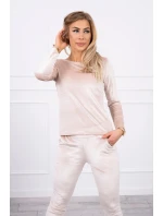 Velurová souprava s řasením na zadní straně béžová