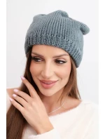 Dámská zimní čepice s ušima a žebrovaným vzorem K440 tmavě šedá