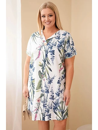 Dámské viskózové šaty Plus Size s krátkým rukávem a výstřihem na knoflíky bílá
