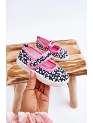 Dětské balerínky na suchý zip v potisku námořnické modré a růžové Selah