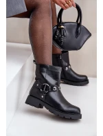 Boty Na Ploché Podpatky Z Ozdobnými Pásky Černé Felilania