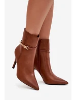 Dámské kotníkové boty na jehlovém podpatku s páskem a zlatým prvkem zateplené Camel Bellisse