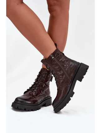 Kožené dámské kotníkové boty s efektem mačkání a přezkou Artiker 57C1007 Čokoládové
