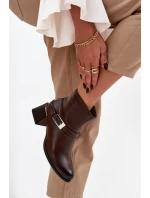 Kožené dámské boty na podpatku s přezkou Zazoo 60562 hnědé