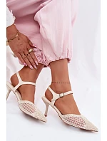 Idira Světle béžové sandály s síťkou na podpatku pletené Idira Světle béžové sandály s síťkou na podpatku pletené