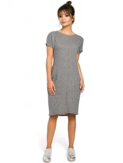 B050 Midi šaty s kapsami ve švu - šedé