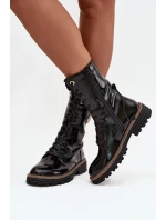 Lakované dámské workery s teplou podšívkou a zlatým detailem Dorialine – černé