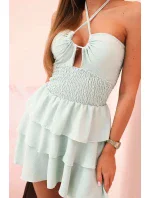 Dámské šaty s odhalenými rameny, volánky a volánky tmavá máta