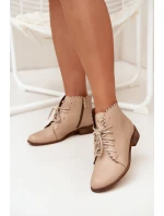 Kožené Boty Na Plochém Podpatku Béžové Zazoo 2964