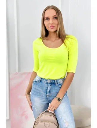 Halenka s kulatým výstřihem žlutá neonová