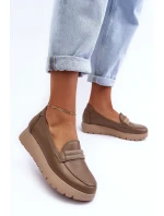 Kožené polobotky na platformě s ozdobou beže Lehira Kožené polobotky na platformě s ozdobou beže Lehira