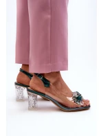 Průhledné sandály na podpatku s ozdobami zelené D&A MR38-D1 Průhledné sandály na podpatku s ozdobami zelené D&A MR38-D1