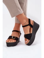 Dámské Sandály Na Klínu S Přezkou Černé Liniella