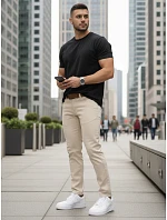 Pánské džíny slim fit s páskem béžové FashionStreet UX4493