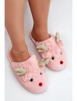 Vánoční Pantofle S Motivem Sobů Kožešinové Růžové Asielle Vánoční Pantofle S Motivem Sobů Kožešinové Růžové Asielle