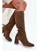 Dámské kozačky z přírodního semiše vyhřívané s podpätkem Sergio Leone KZ25668-S olivové