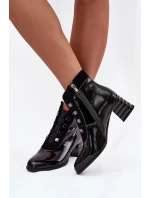 Kožené lakované dámské boty na podpatku D&A MR52-144 Černé