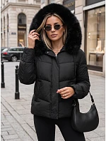 Dámská prošívaná bunda s kožešinovou kapucí, černá, FashionStreet TY5892 Dámská prošívaná bunda s kožešinovou kapucí, černá, FashionStreet TY5892