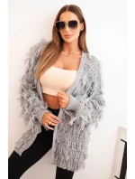 Dámský cardigan s třásněmi a volným střihem šedý